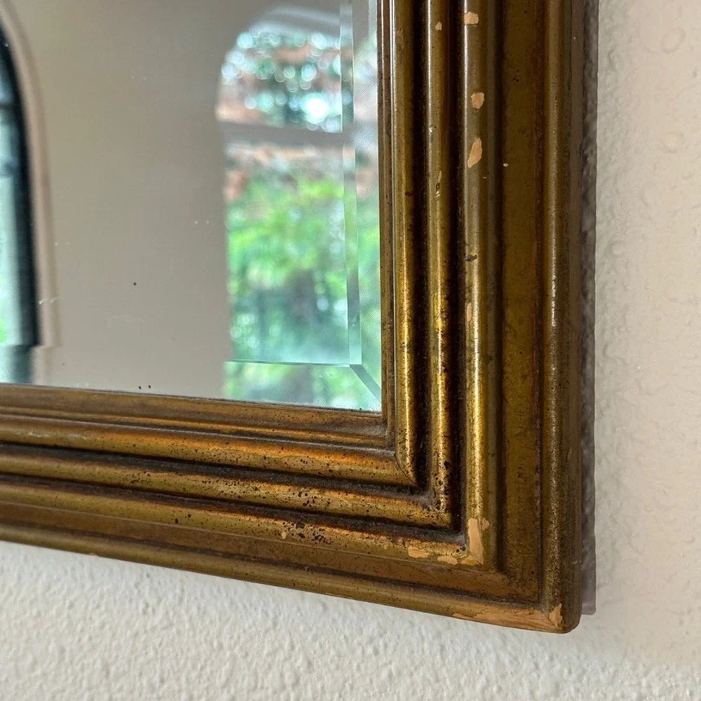 Vintage Regency Beveled Glass Gold Ribbed Wood Frame Wall Mirror Hollywood